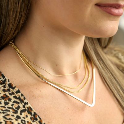 Slender V Shape Choker Necklace Yellow Gold Plated Modern Style