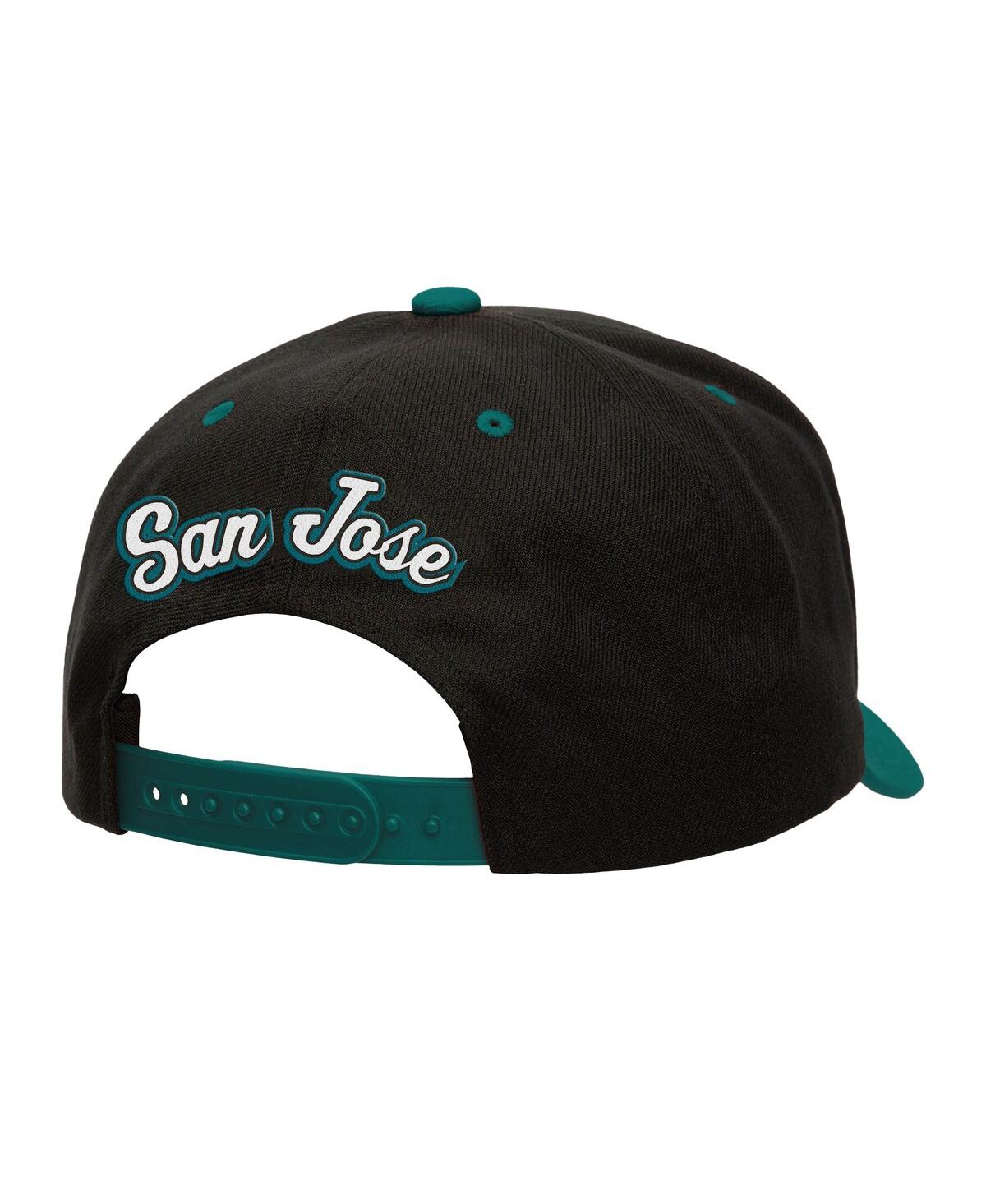 Mitchell & Ness Men's Black/teal San Jose Sharks Backside Script Two-tone Pro Crown Adjustable Hat In Black,teal
