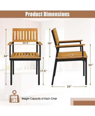 Dining Chair Set of 2 with Acacia Wood Backrest Slanted Seat Comfortable Armrests
