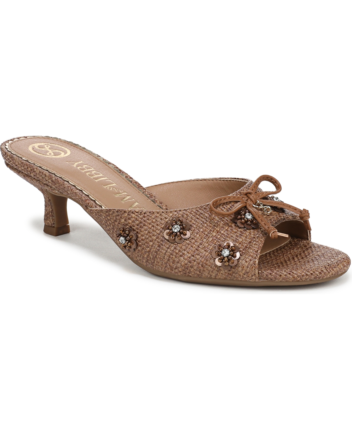 Women's Ollie Fleur Flower Kitten Heel Slide Dress Sandals - Ash Brown