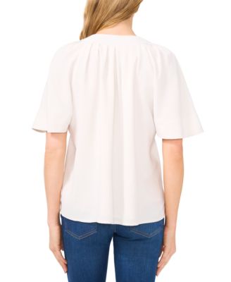 CeCe Women's Solid Flutter-Sleeve V-Neck Top - Macy's