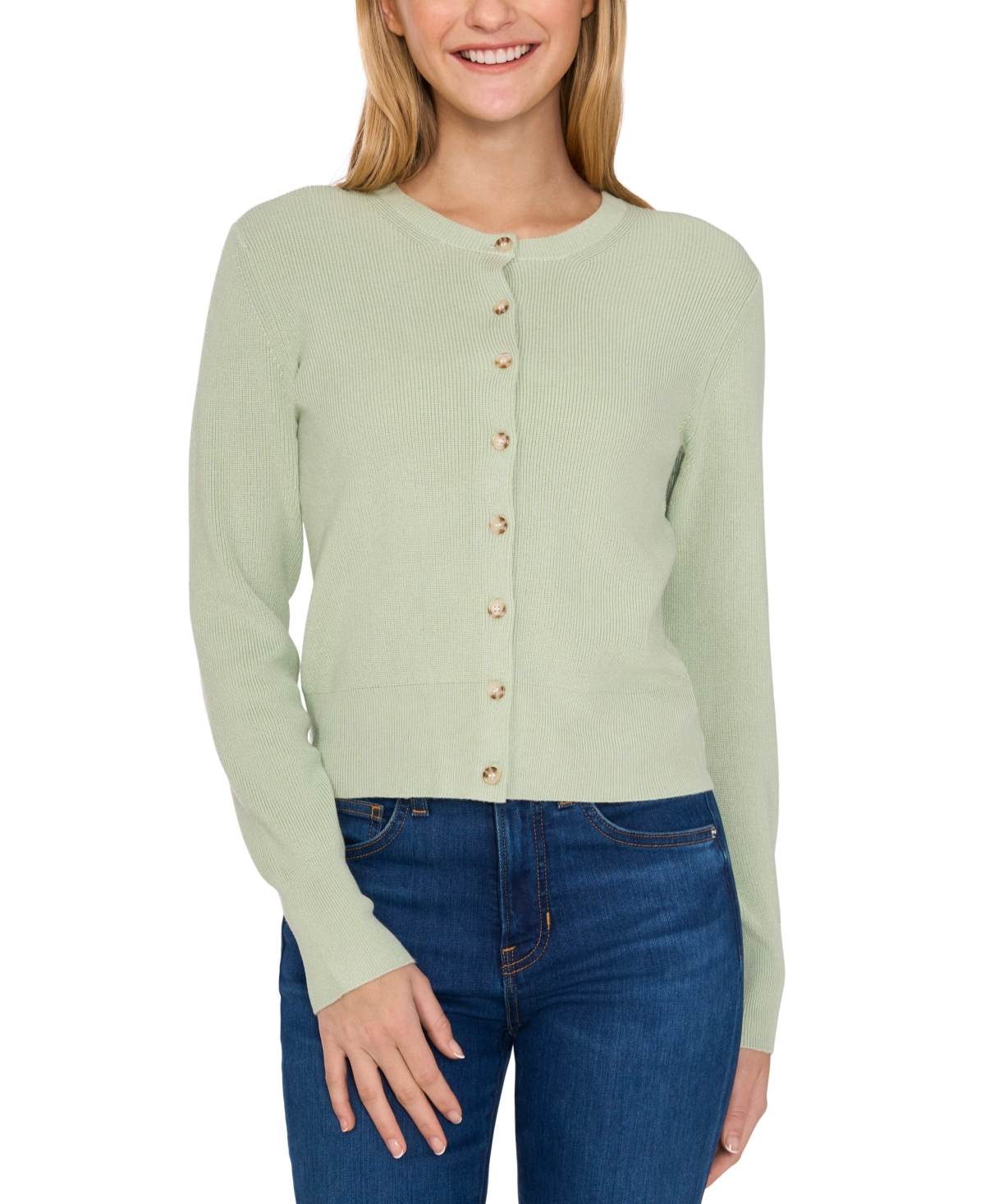 Shop Cece Women's Button-front Knit Cardigan In Slit Green