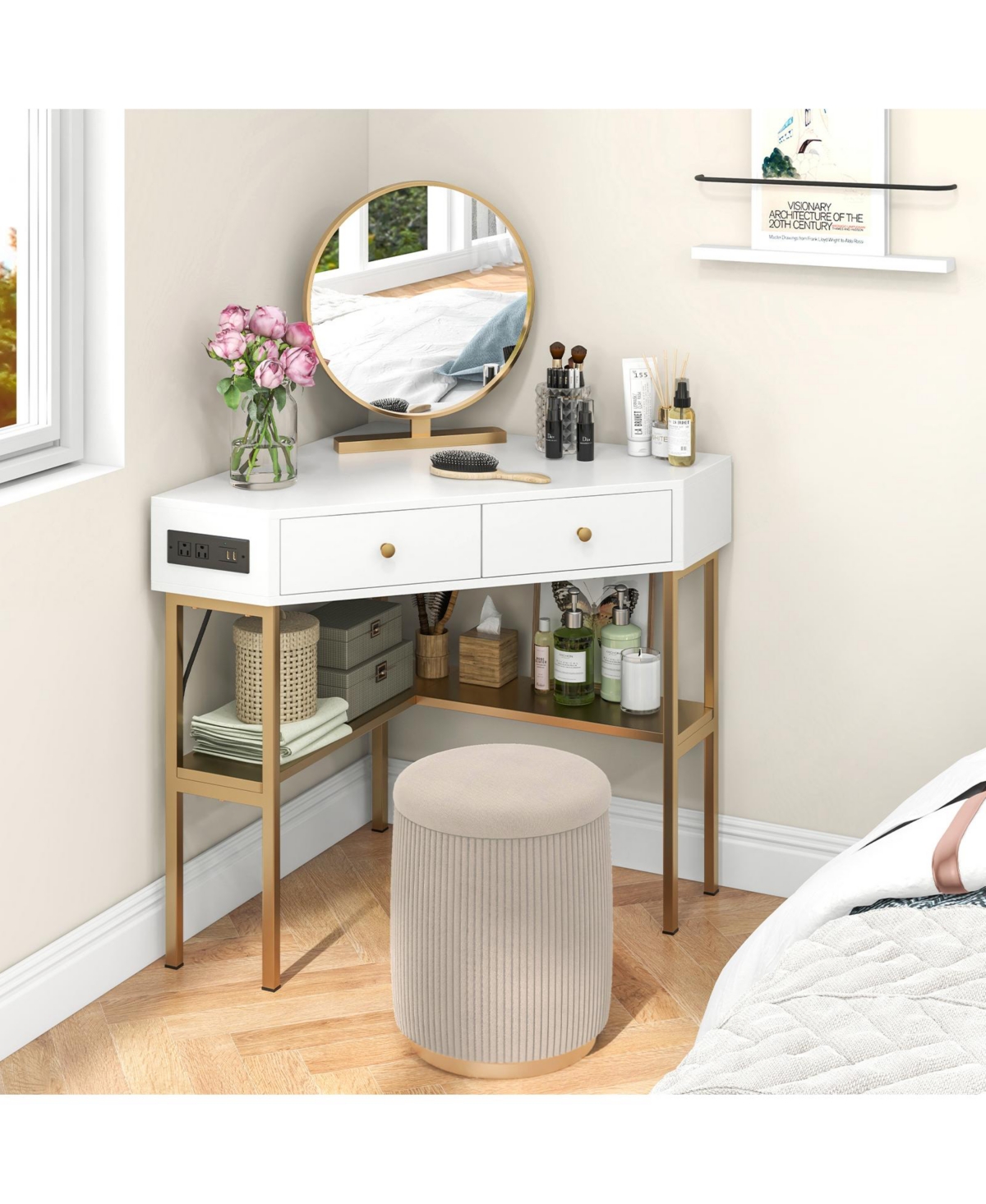 Mobile Standing Desk Height-Adjustable Laptop Cart with Split Top and Hanging Hooks