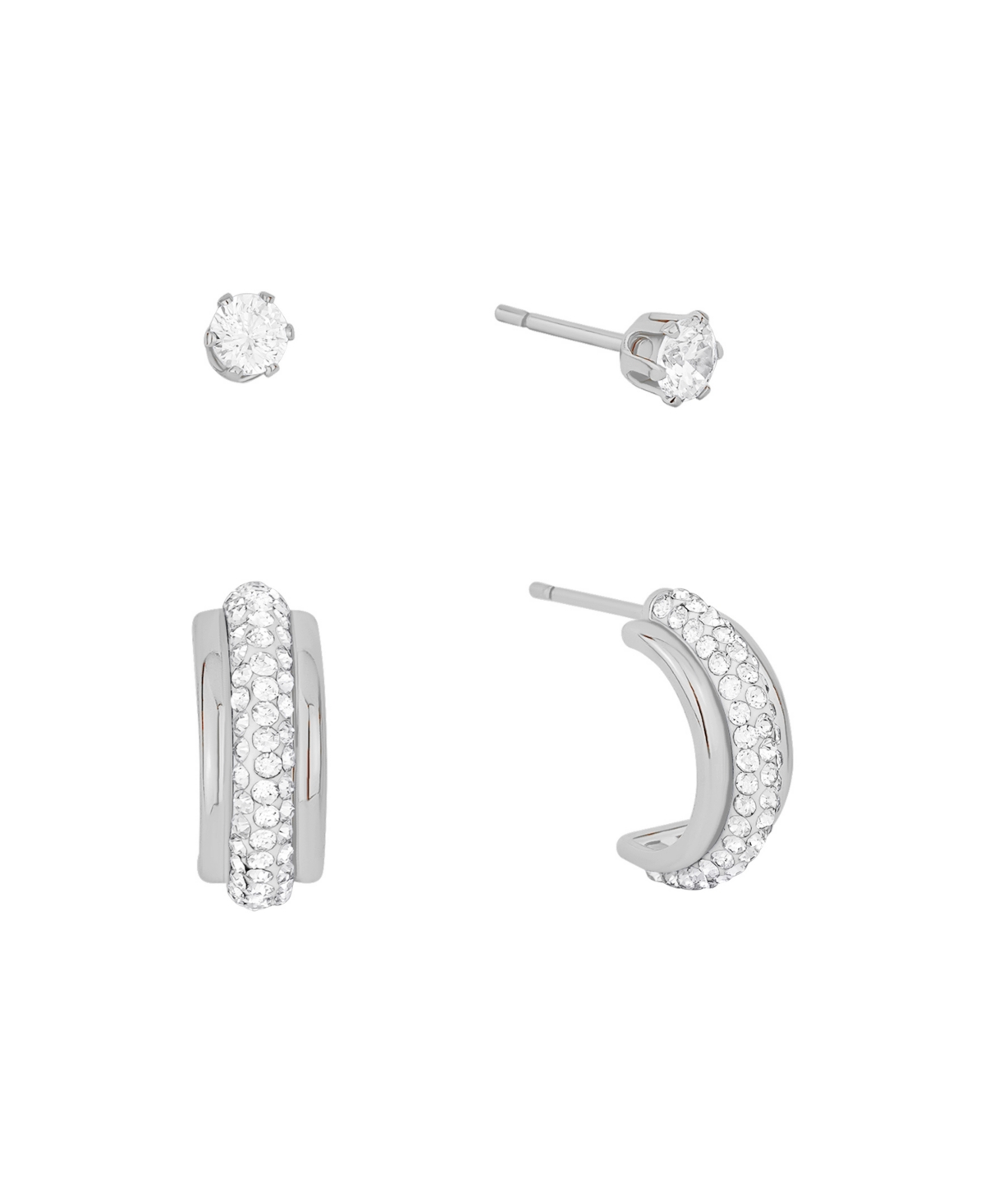 And Now This Clear Crystal Hoop And Cubic Zirconia Stud Earrings Set In Silver