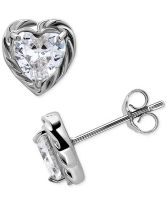 Cubic Zirconia Heart Rope Frame Stud Earrings