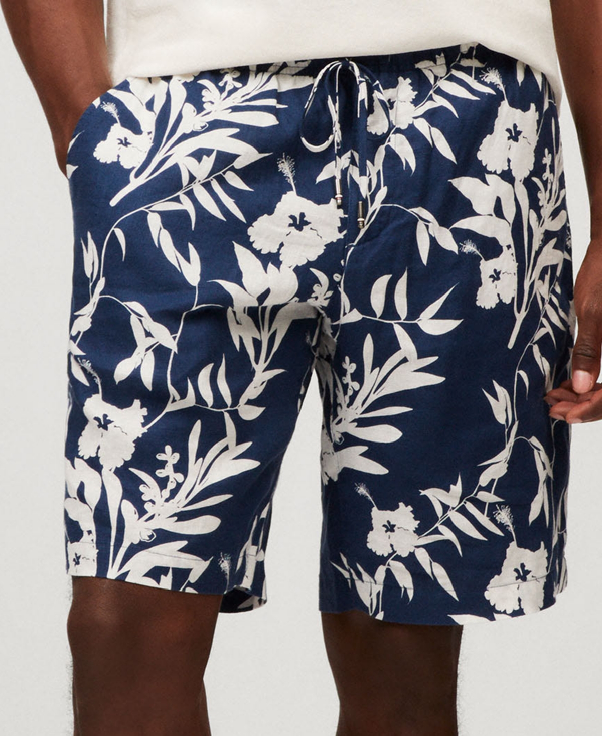 Shop Tommy Hilfiger Men's Relaxed-fit 10" Tropical Linen Shorts In Night Sky