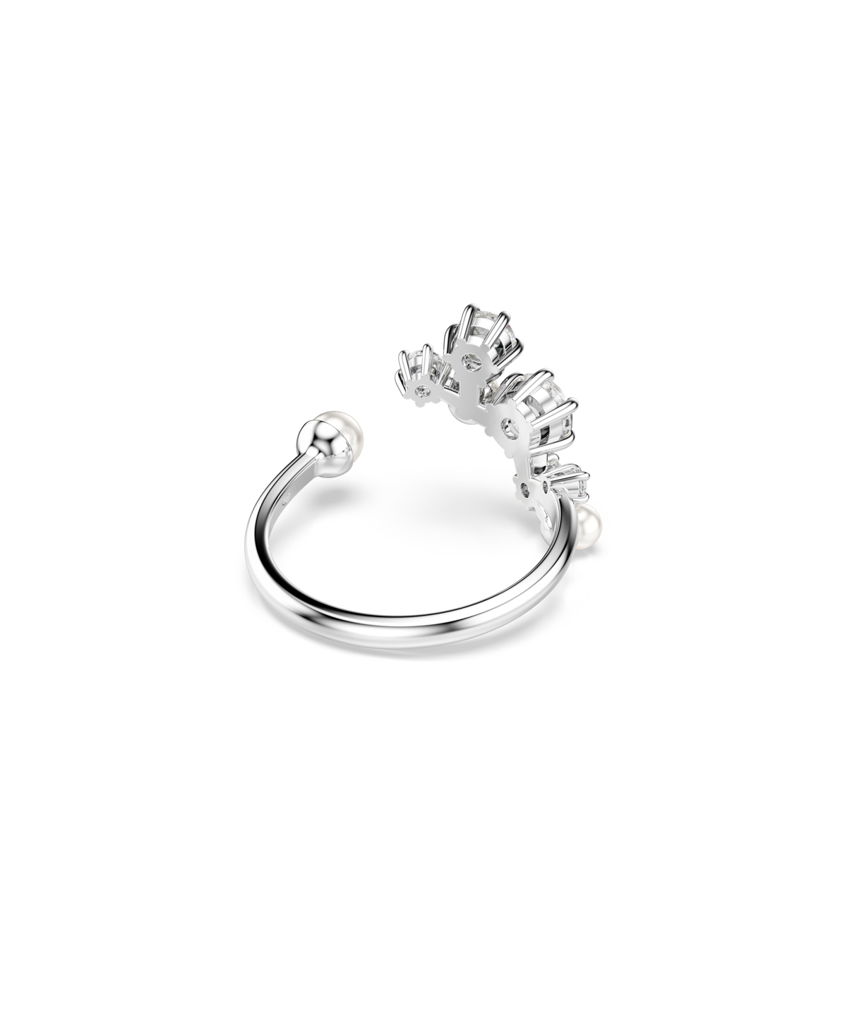 Shop Swarovski Crystal Cultivated Pearl Round Cuts Statement Ring In Silver