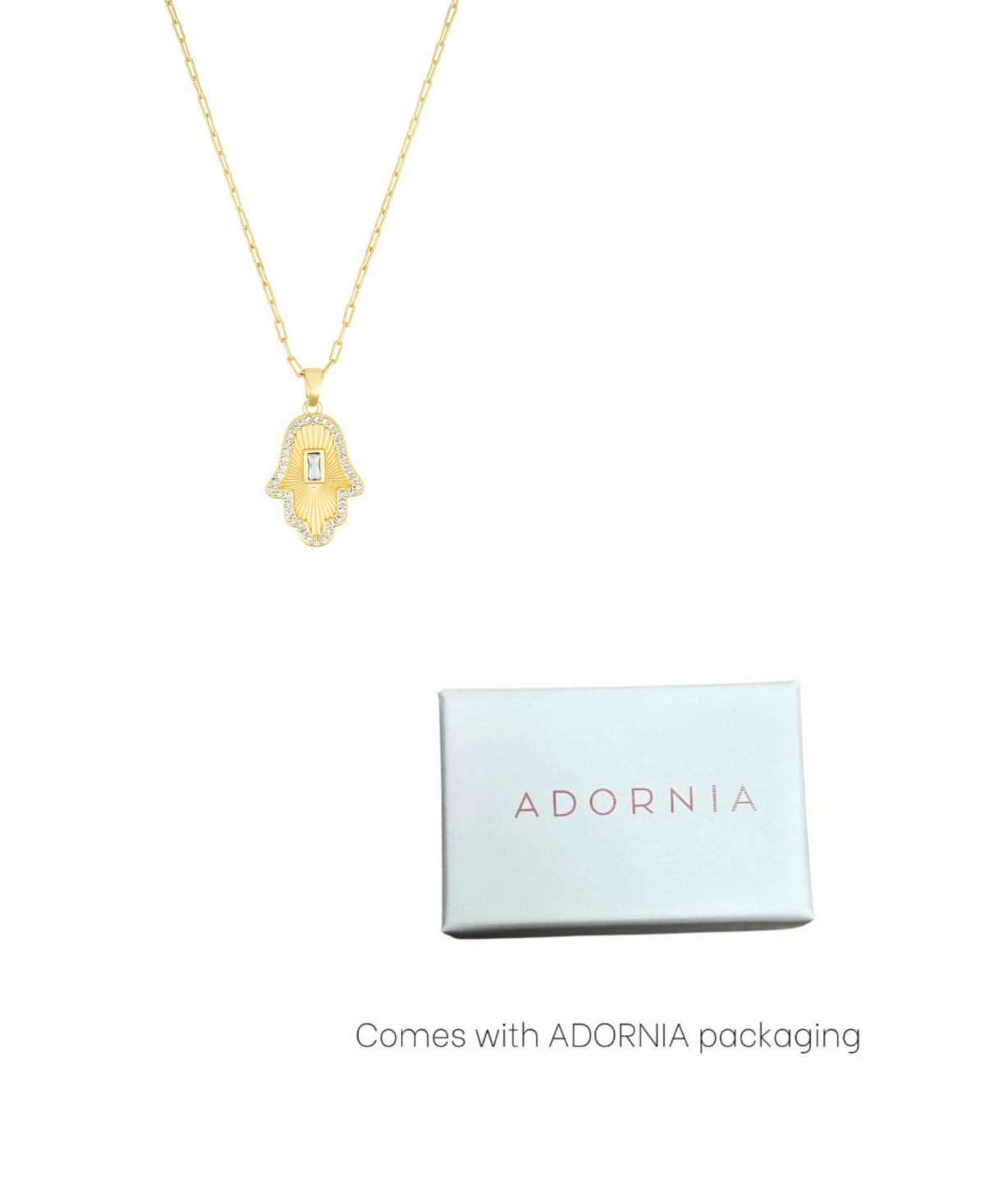 Adornia Gold Adjustable Crystal Baguette Stone Hamsa Necklace In Gold
