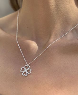 Adjustable Cubic Zirconia Heart-Shaped Pave Clover Necklace