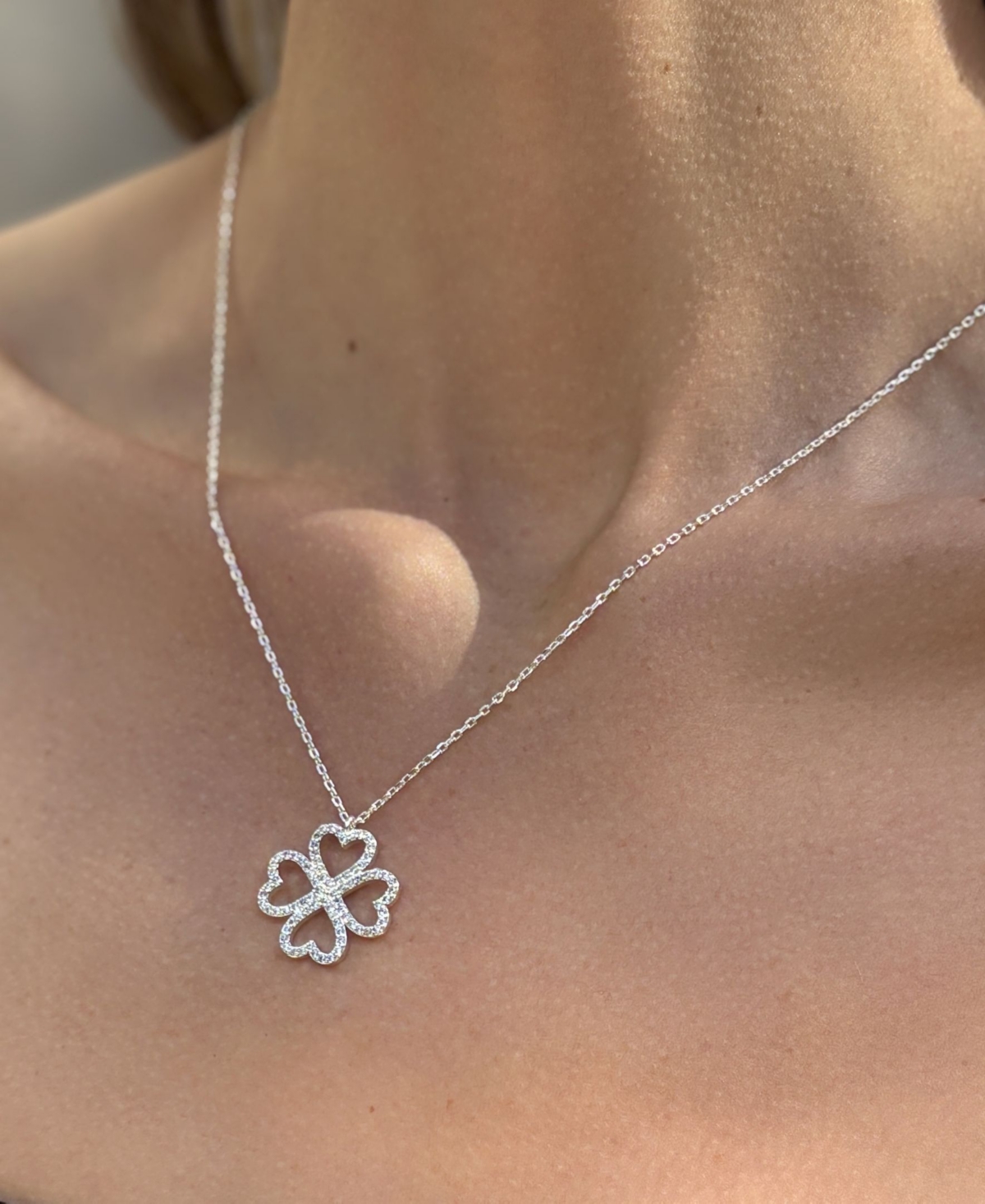 Adornia Silver Plated Heart-shaped Pave Clover Necklace In Silver