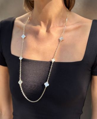 Gold Mother of Pearl Flower 36" Station Necklace