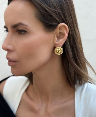 Gold Round Rope Stud Earrings