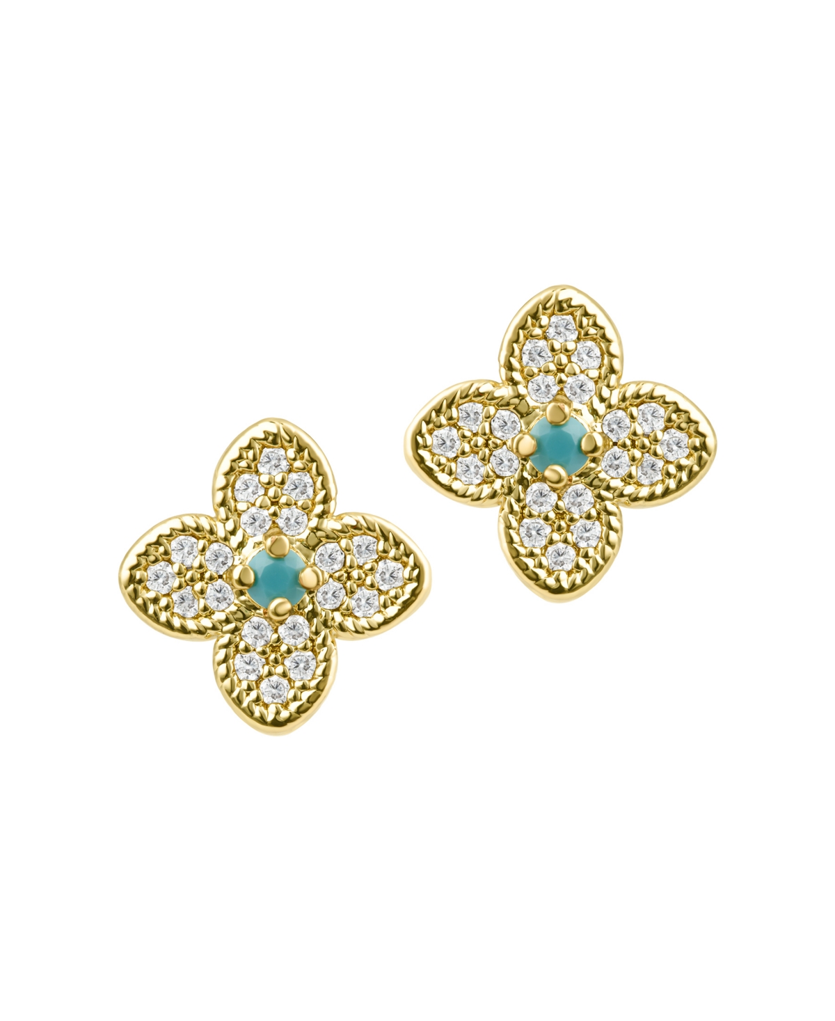 Adornia 14k Gold Plated Turquoise Flower Earrings In Gold,blue
