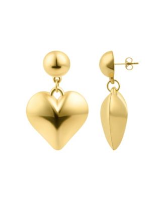 Gold Puffy Heart Drop Earrings