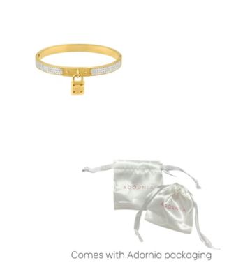 Tarnish Resistant Gold Cubic Zirconia Pave Lock Bangle Bracelet