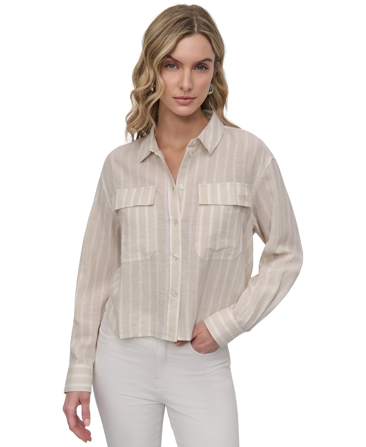 DKNY JEANS WOMEN'S CROPPED LONG-SLEEVE SHIRT 