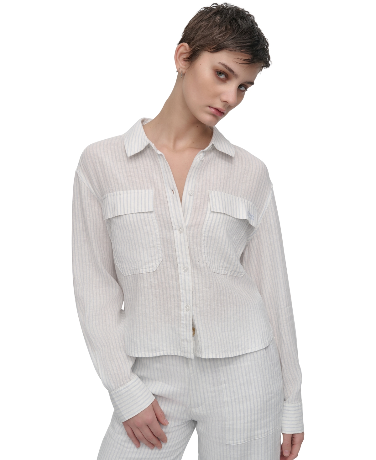 DKNY JEANS WOMEN'S CROPPED LONG-SLEEVE SHIRT 