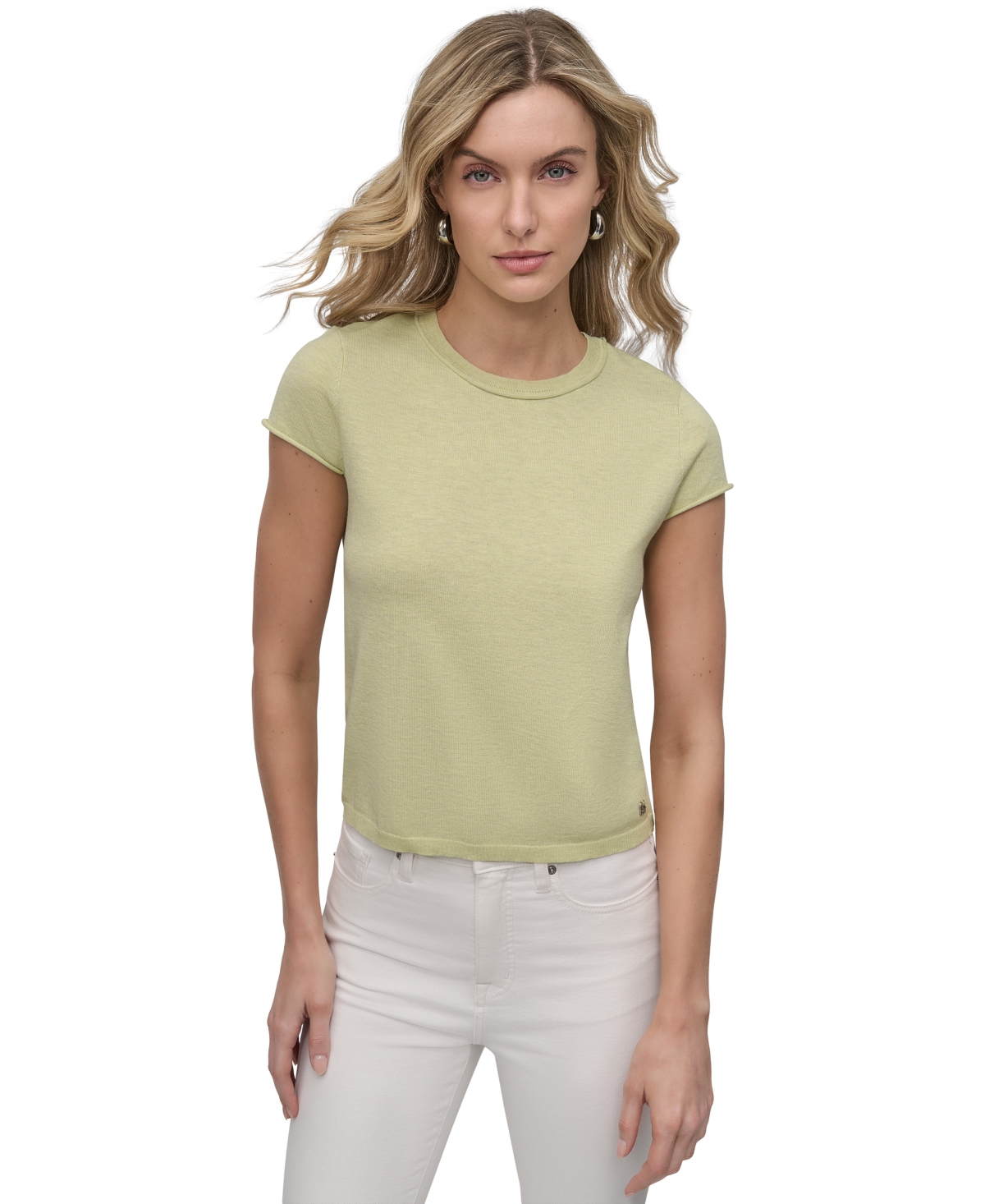 Shop Dkny Jeans Women's Cap-sleeve Crewneck Tee In Kyx - Tea Grn Heather