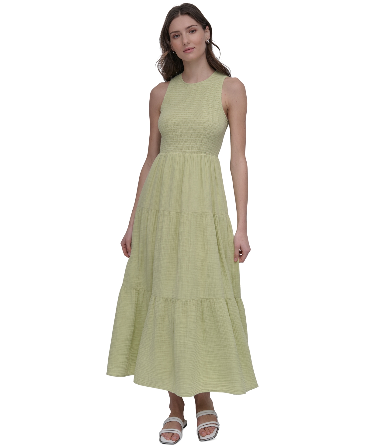 DKNY JEANS WOMEN'S COTTON GAUZE SMOCKED-BODICE MAXI DRESS 