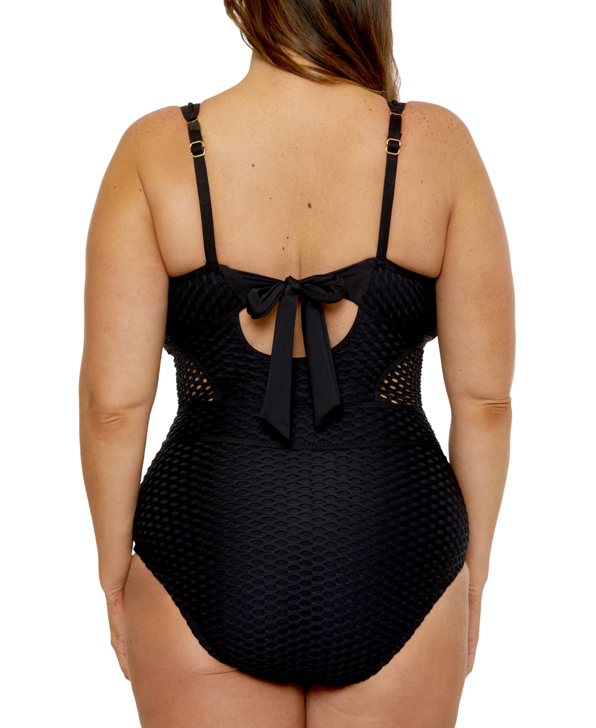 Becca Etc Plus Size Castaway Textured One-piece Swimsuit In Black