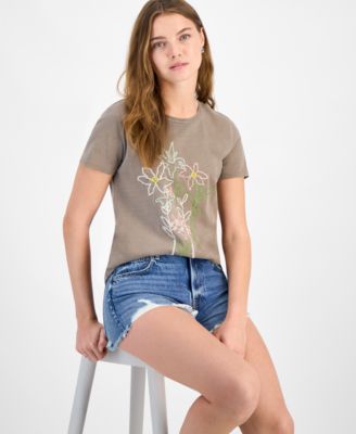 Women's Embroidered Floral Classic Crewneck T-Shirt