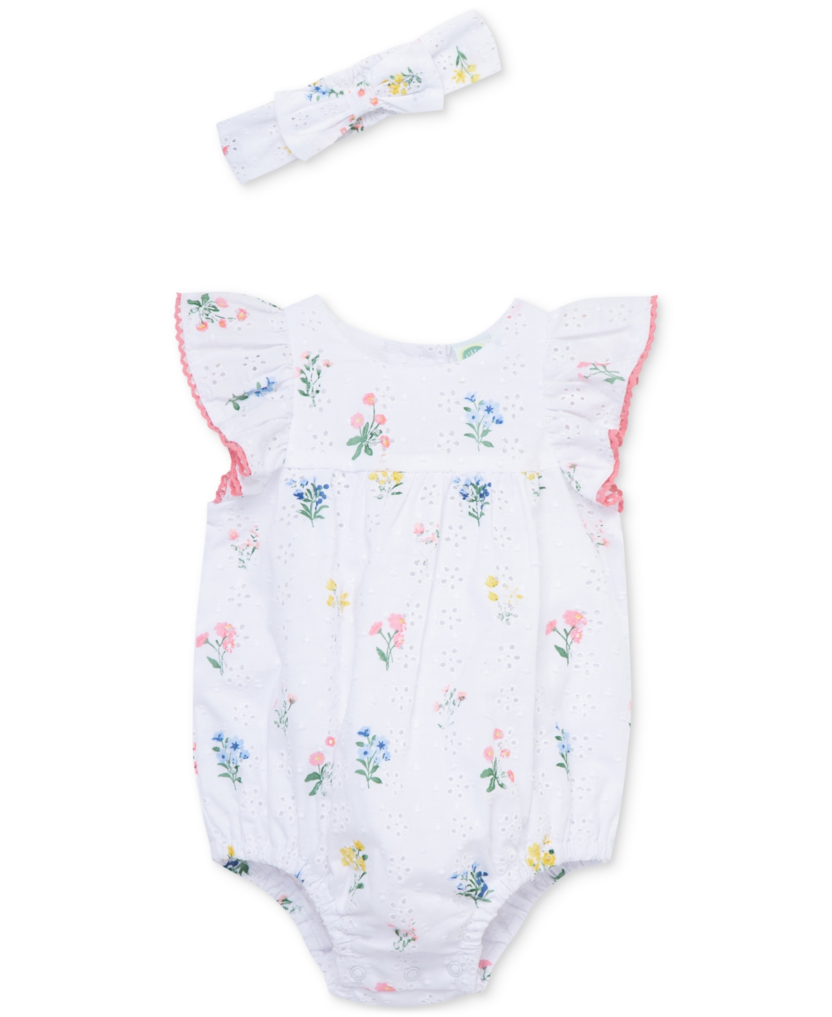 Little Me Baby Girls Cotton Eyelet Floral Bubble Romper & Headband, 2 Piece Set