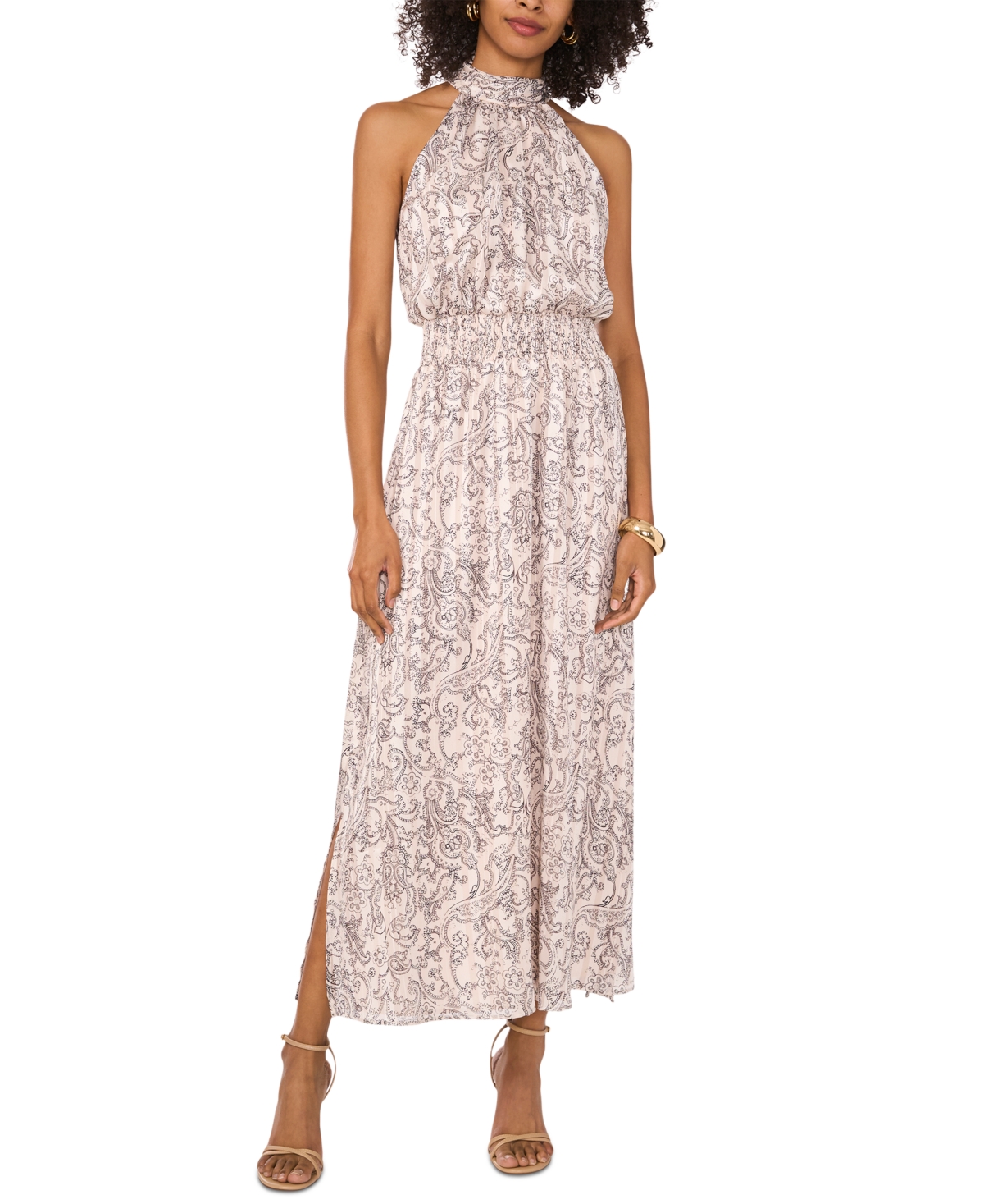 Vince Camuto Print Smocked Waist Maxi Dress In New Ivory
