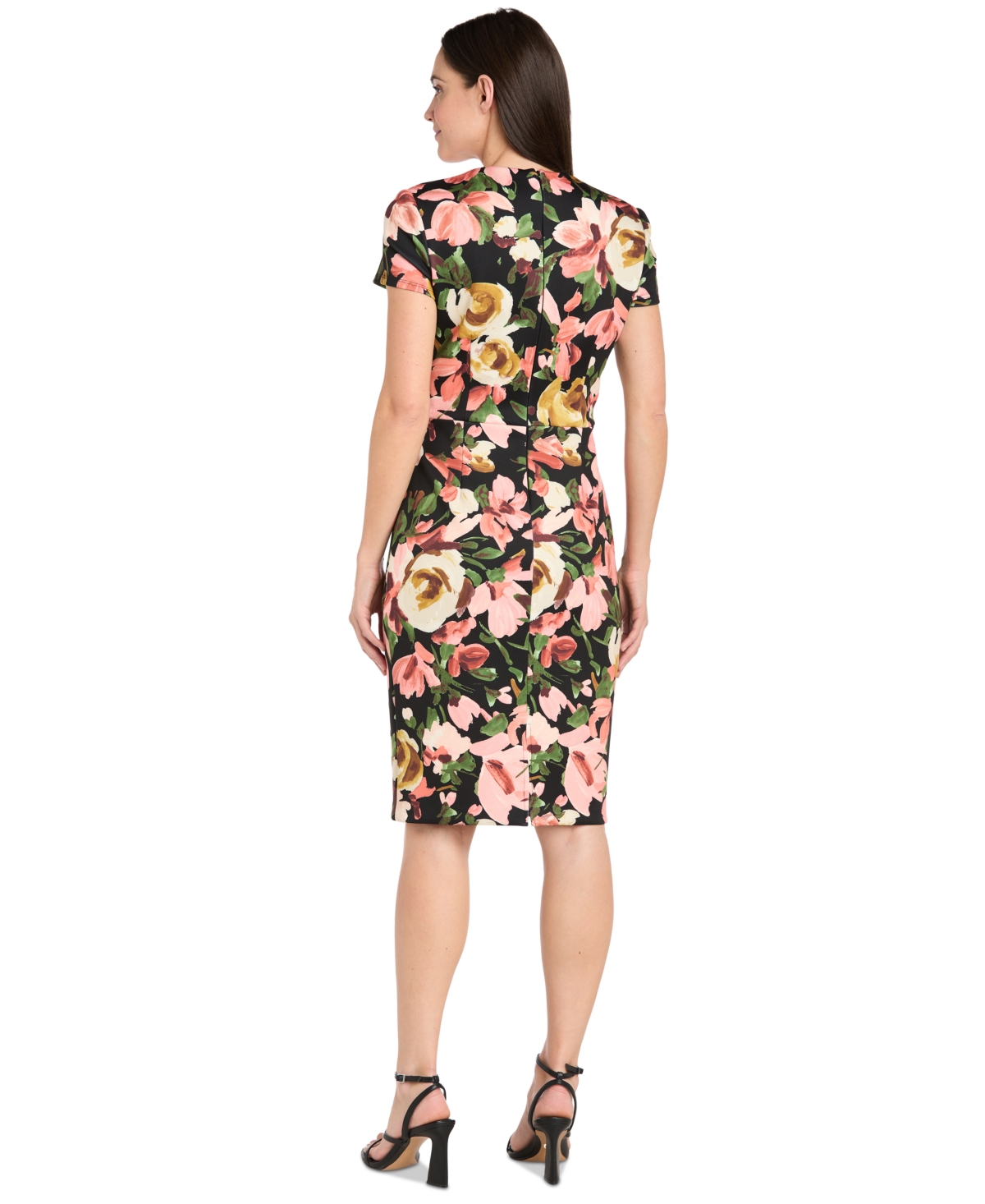 R & M Richards Petite Floral-print Short-sleeve Dress In Black Multi