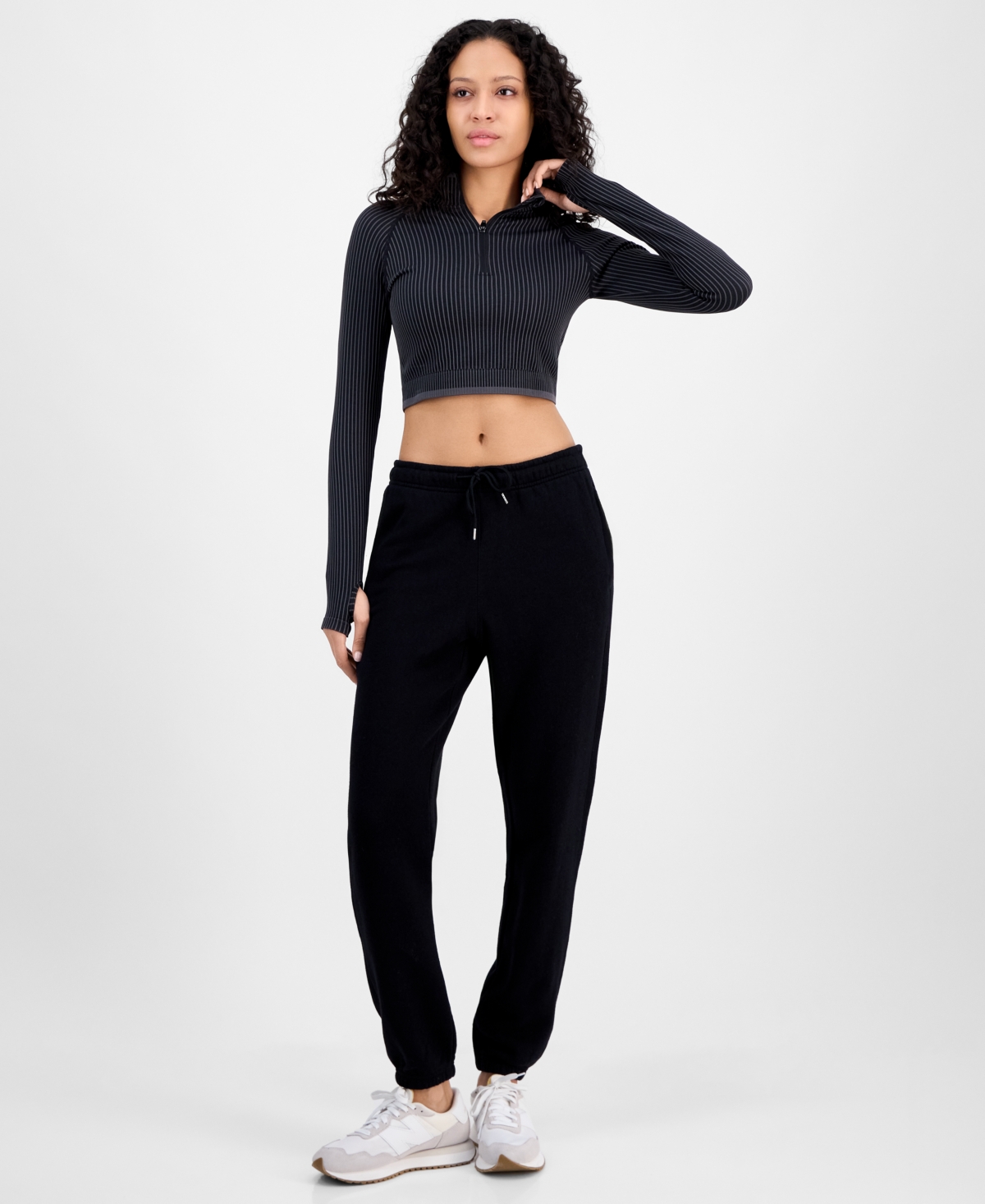 Id Ideology Women's Soft-touch Ankle Knit Joggers, Exclusively At Macy's In Deep Black