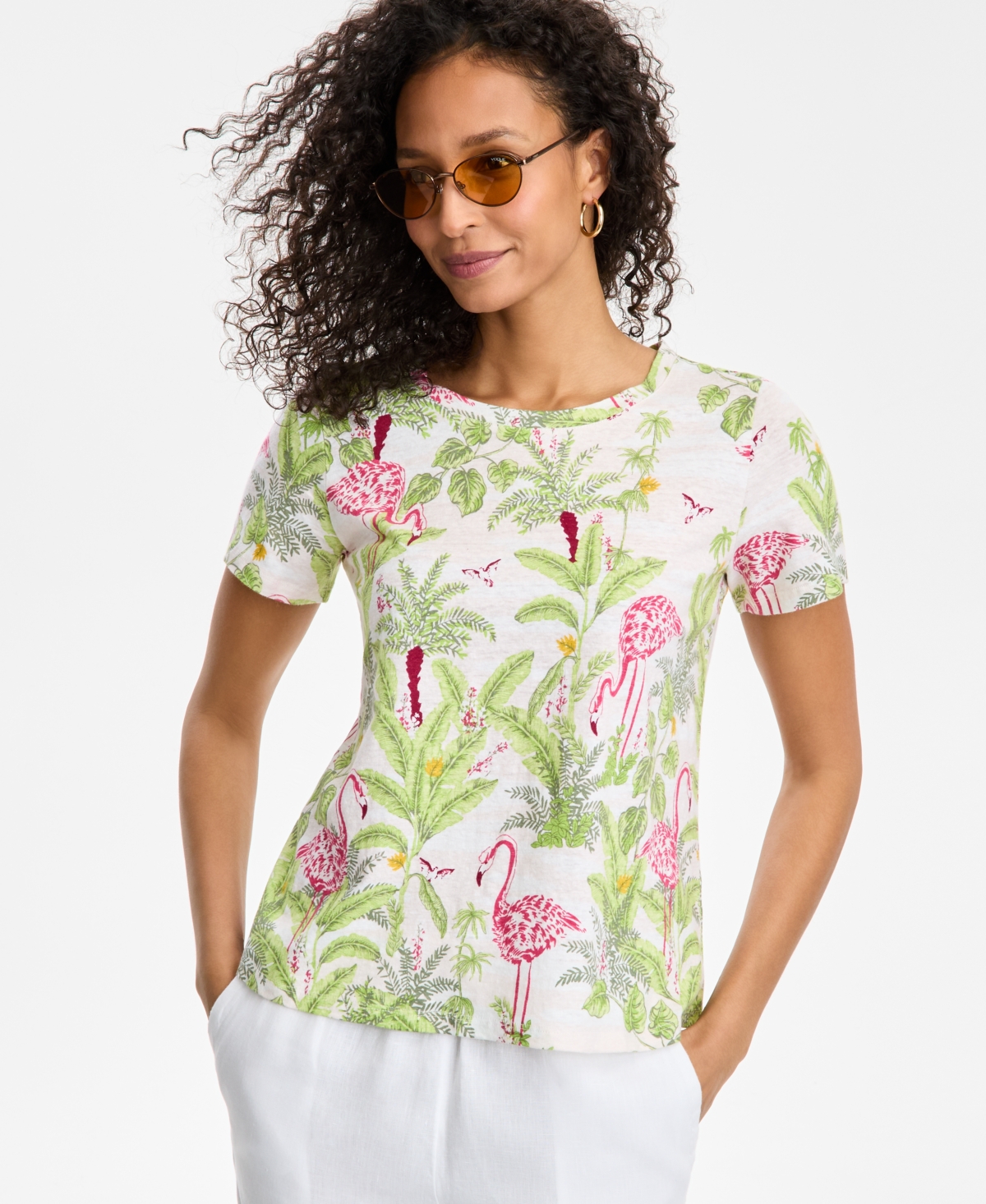 Women's Palm Beach Printed Linen-Blend Crewneck T-Shirt, Exclusively at Macy's - Palm Beach