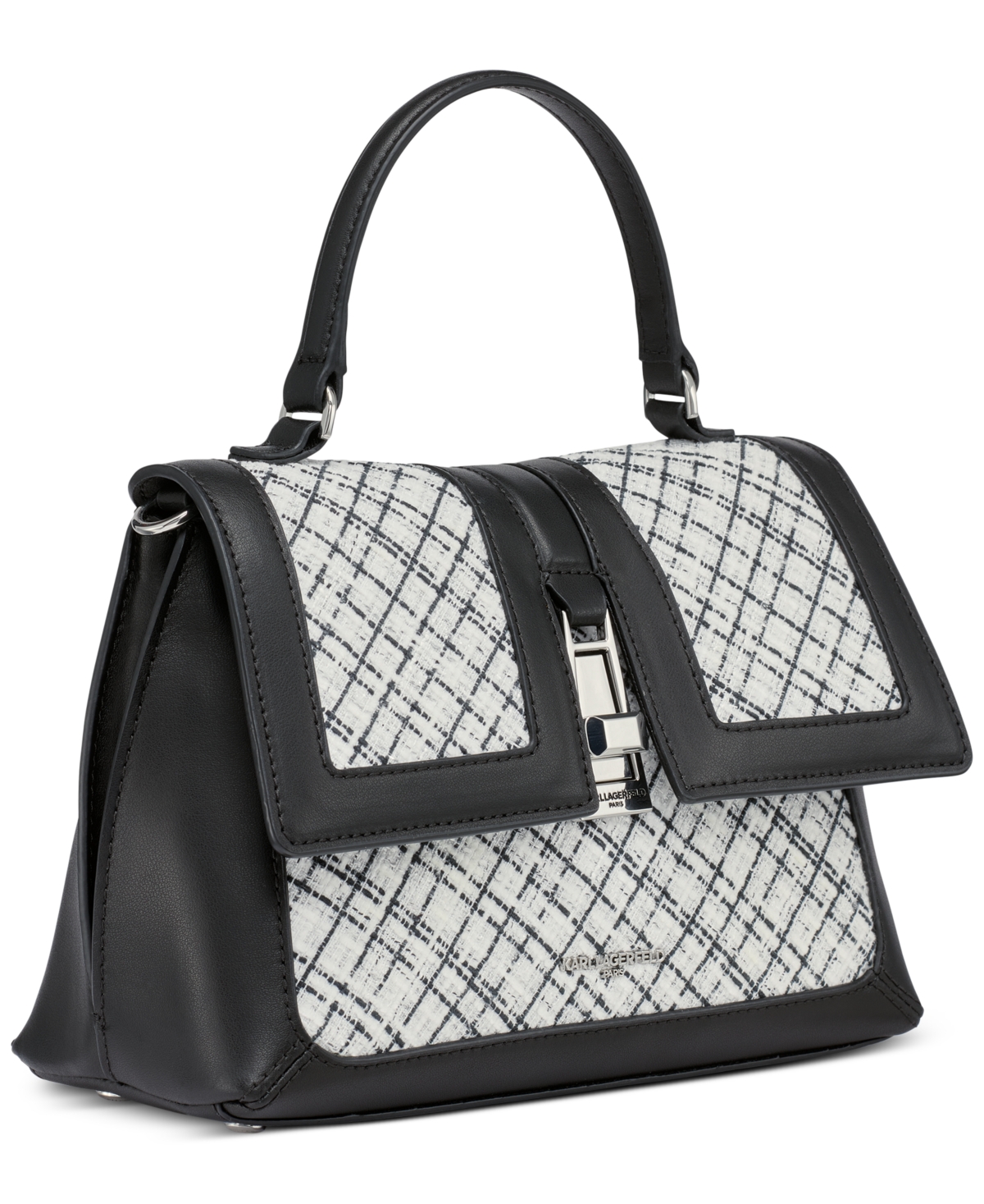 Karl Lagerfeld Mercerie Top Handle Crossbody In Black,white