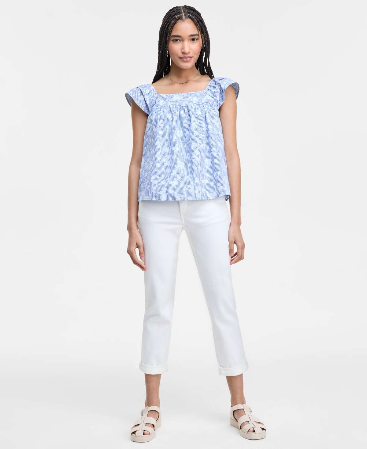Liverpool Los Angeles The Keeper Cuffed Boyfriend Jeans In Blue,white Floral Stripe