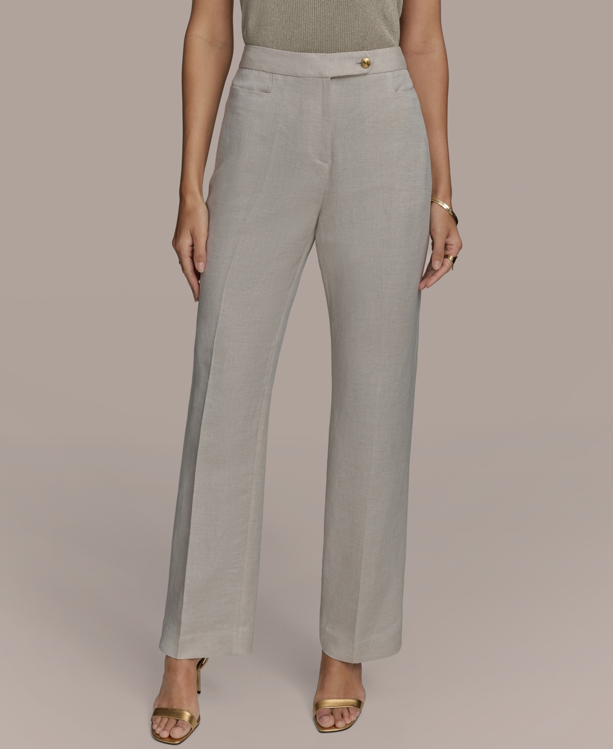 Donna Karan Women's Linen-blend Straight-leg Pants In Flax