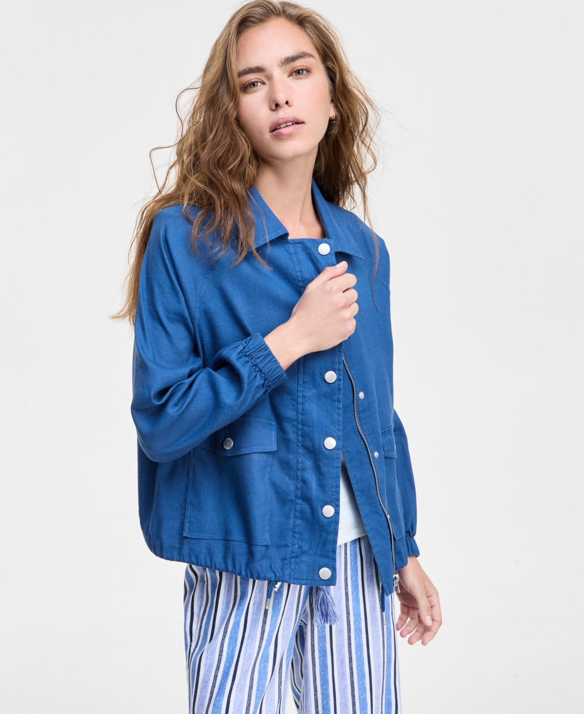 Women's Cinched-Hem Raglan-Sleeve Jacket - Goddess Blue