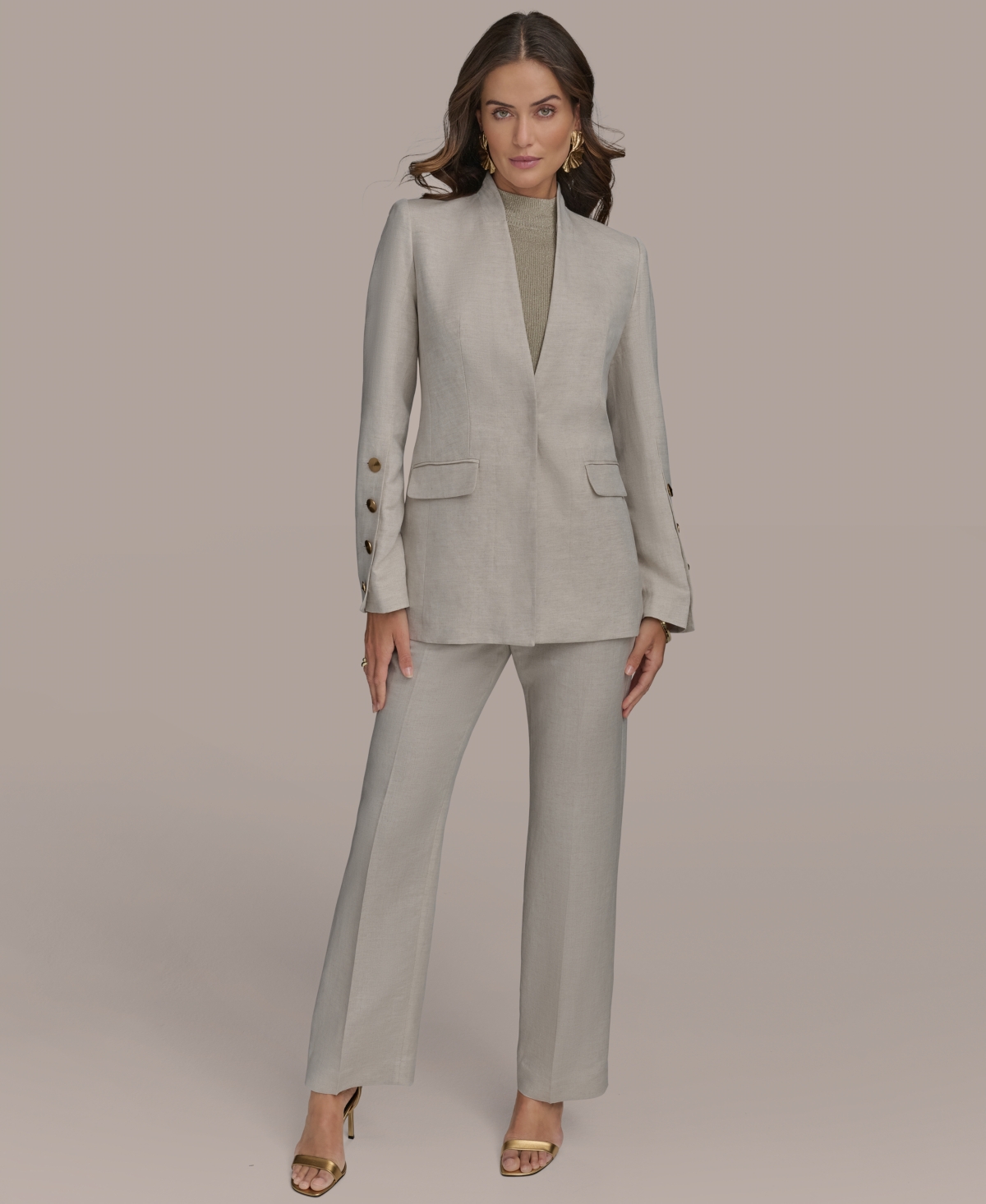 Shop Donna Karan Women's Linen-blend Button-sleeve Blazer In Flax