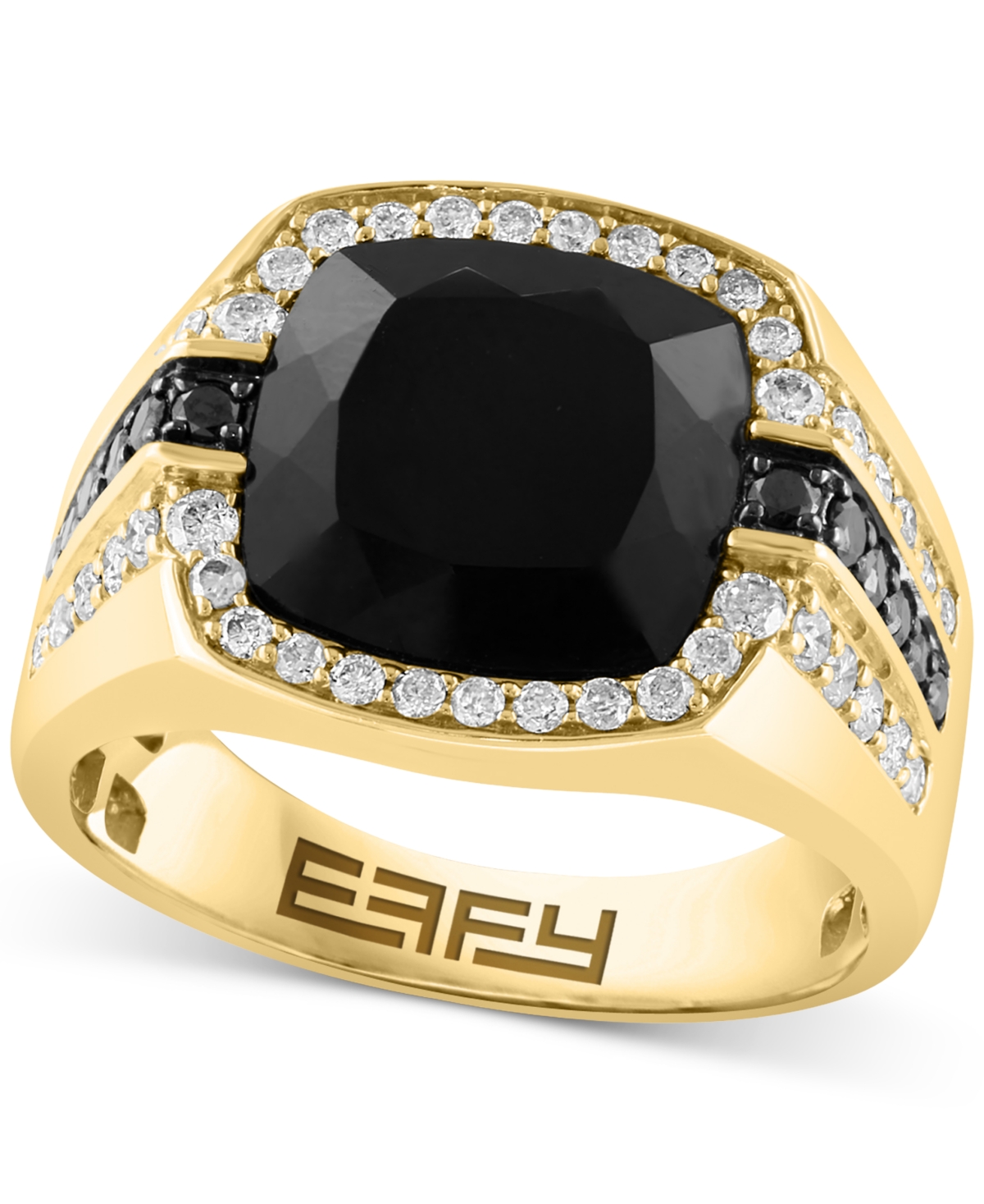 Effy Men's Onyx (12mm) & Diamond (7/8 ct. t.w.) Ring in 14k Gold - Gold