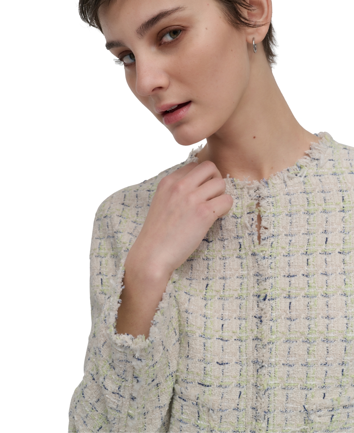 DKNY JEANS WOMEN'S FRAYED CROPPED LONG-SLEEVE JACKET 