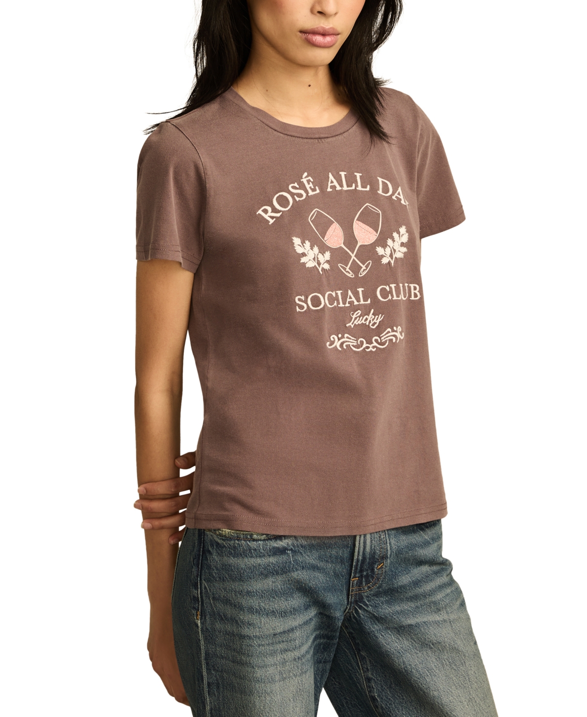 Shop Lucky Brand Women's Rose All Day Crewneck T-shirt In Huckleberry