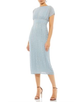 Women's Beaded Cap Sleeve Column Midi Dress