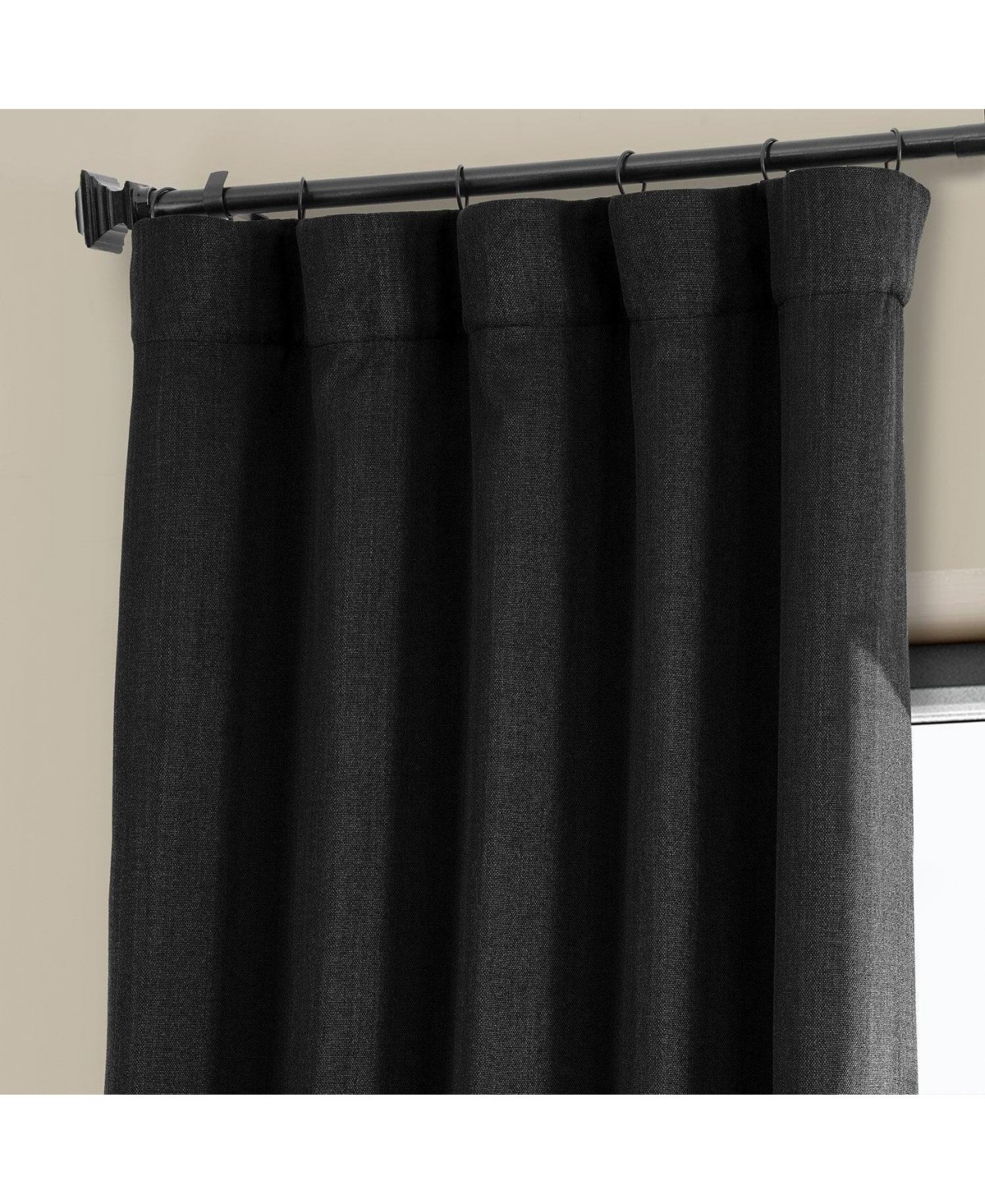 Half Price Drapes Essential Black Textured Faux Linen Room Darkening Curtain In Black