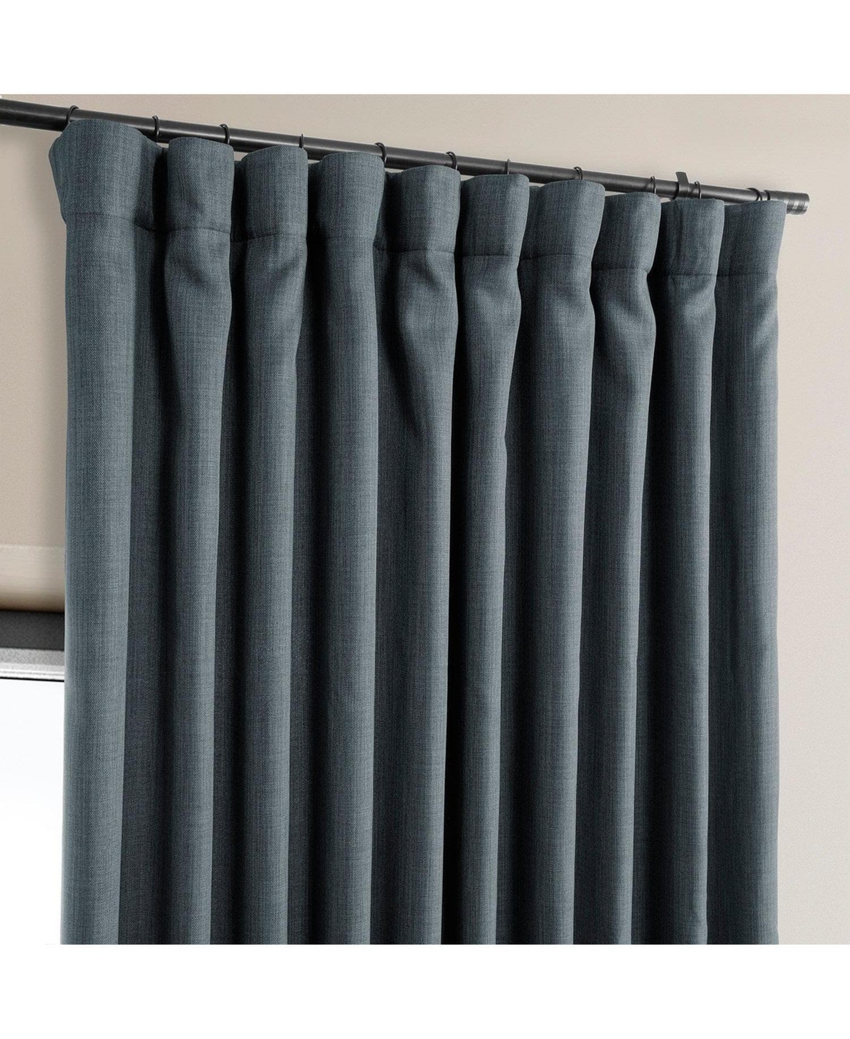 Half Price Drapes Reverie Blue Extra Wide Textured Faux Linen Room Darkening Curtain In Blue