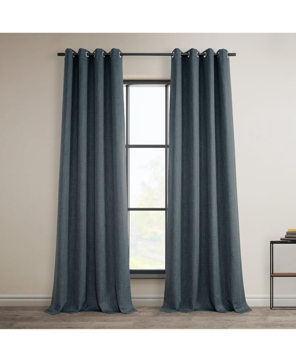 Half Price Drapes Reverie Blue Grommet Textured Faux Linen Room Darkening Curtain In Blue