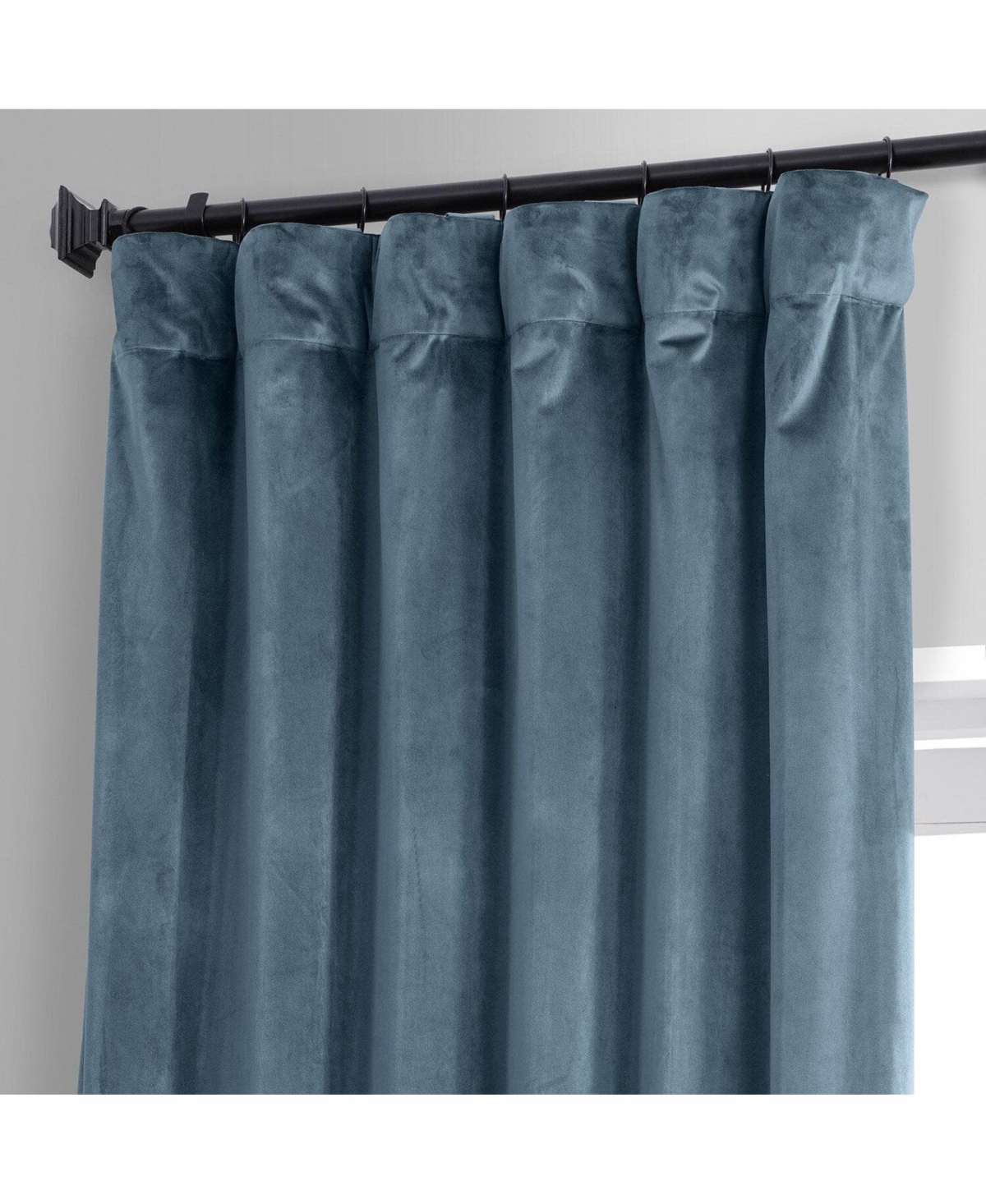 Half Price Drapes Oxford Blue Signature Plush Velvet Hotel Blackout Curtain In Blue