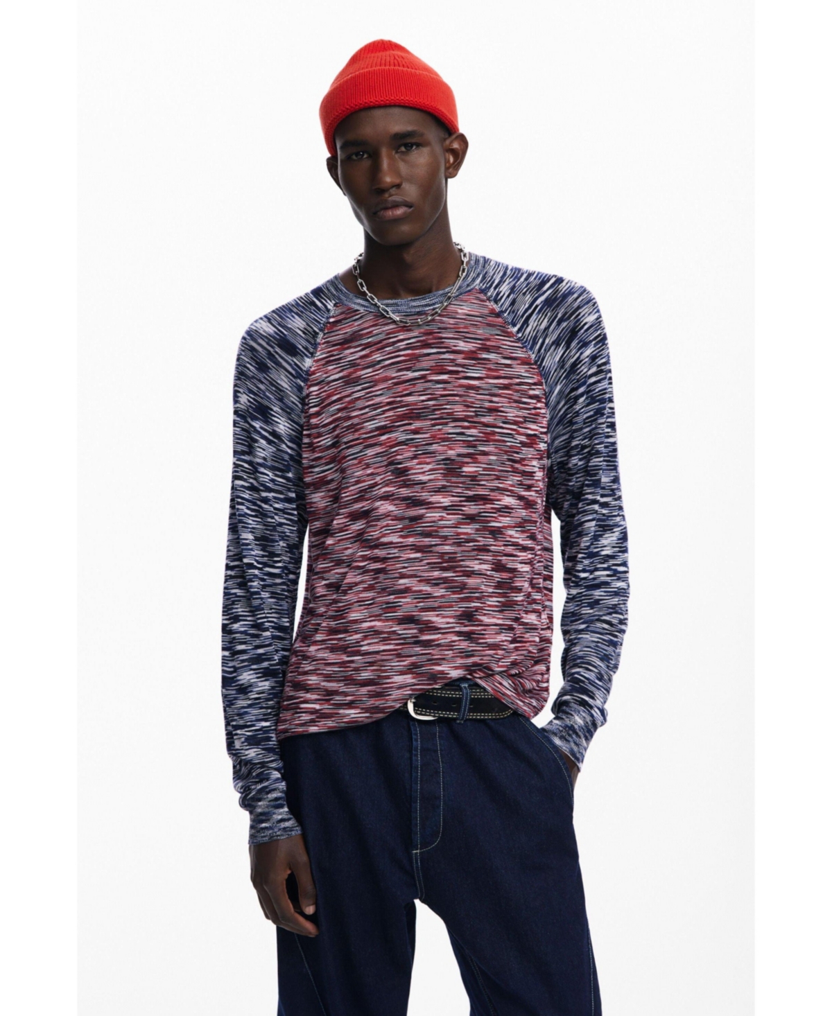 Men's Two-tone marled T-shirt - Navy blue