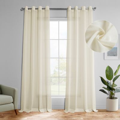 Grommet Textured Faux Linen Sheer Curtain