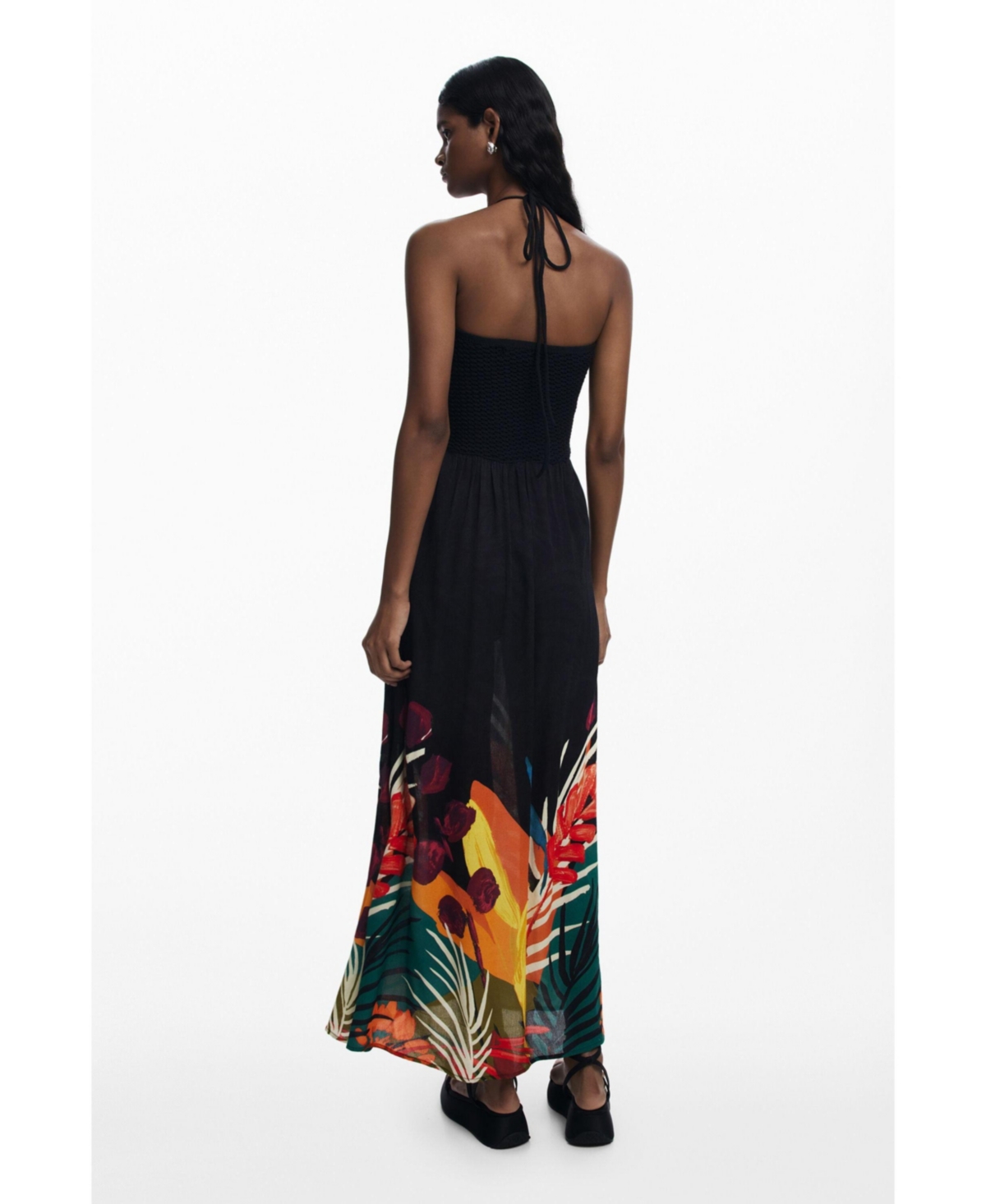 Desigual Beaded Mixed Media Maxi Cover-up Sundress In Black