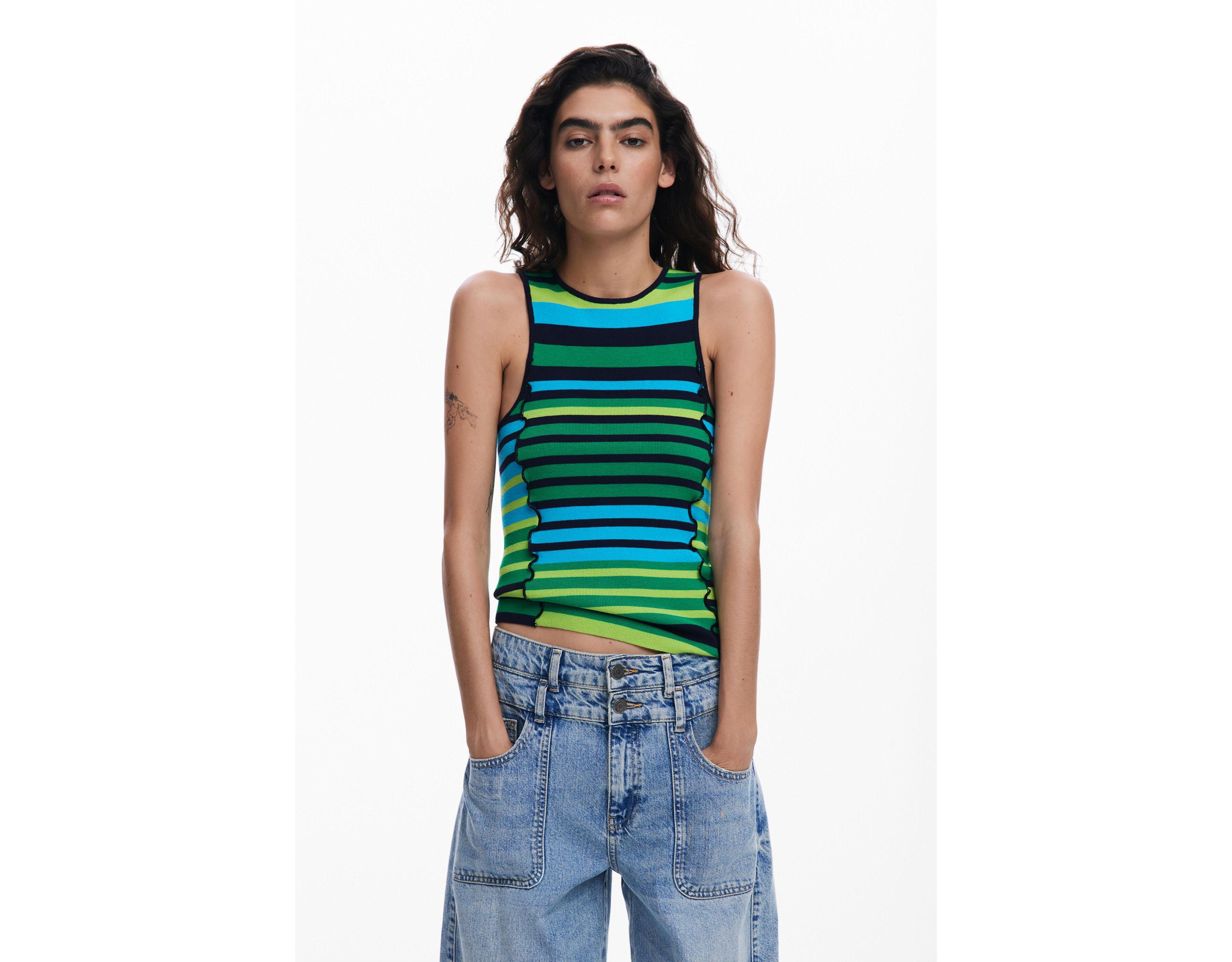 Desigual Women's Striped knit T-shirt with seams