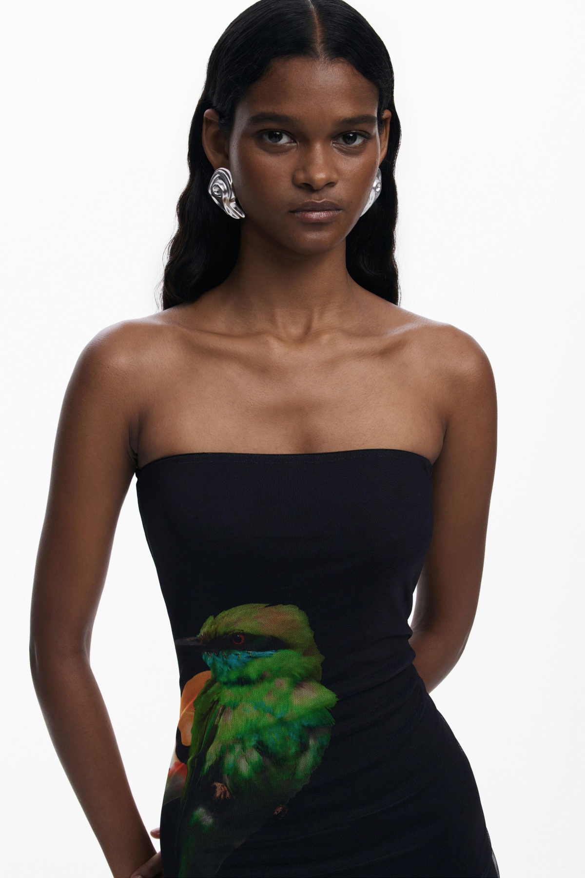 Desigual Beaded Mixed Media Maxi Cover-up Sundress In Black