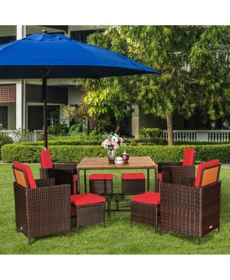 9 Pieces Patio Rattan Dining Cushioned Chairs Set