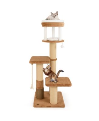 Tall Cat Tree with Self-Groomer & Removable Cat Bed Cozy & Functional Climbing Tower for Cats